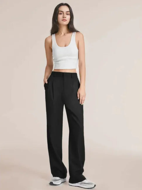Pantalones Chic de Talle Alto y Pierna Ancha con Bolsillos