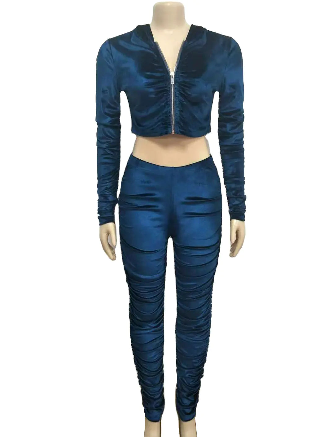 Conjunto Casual de Crop Top con Capucha y Pantalón Ajustado