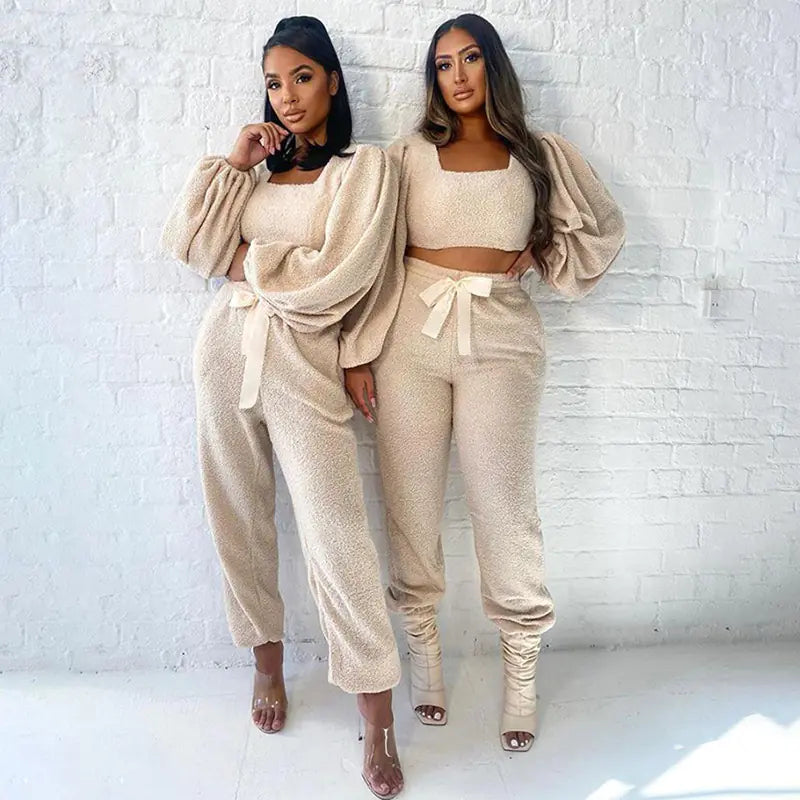 Conjunto Casual con Blusa de Farol y Pantalón de Cintura Alta