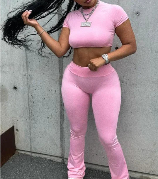 Pink Cutout Bra Top and Leggings Fitness Set