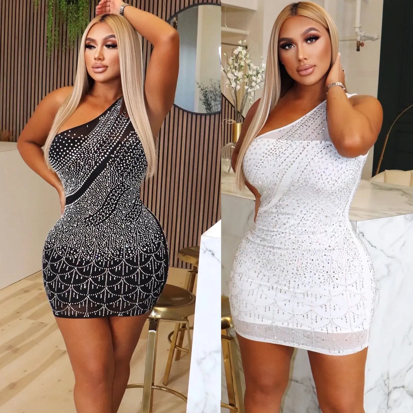Vestido de Malla con Diamantes para Mujer