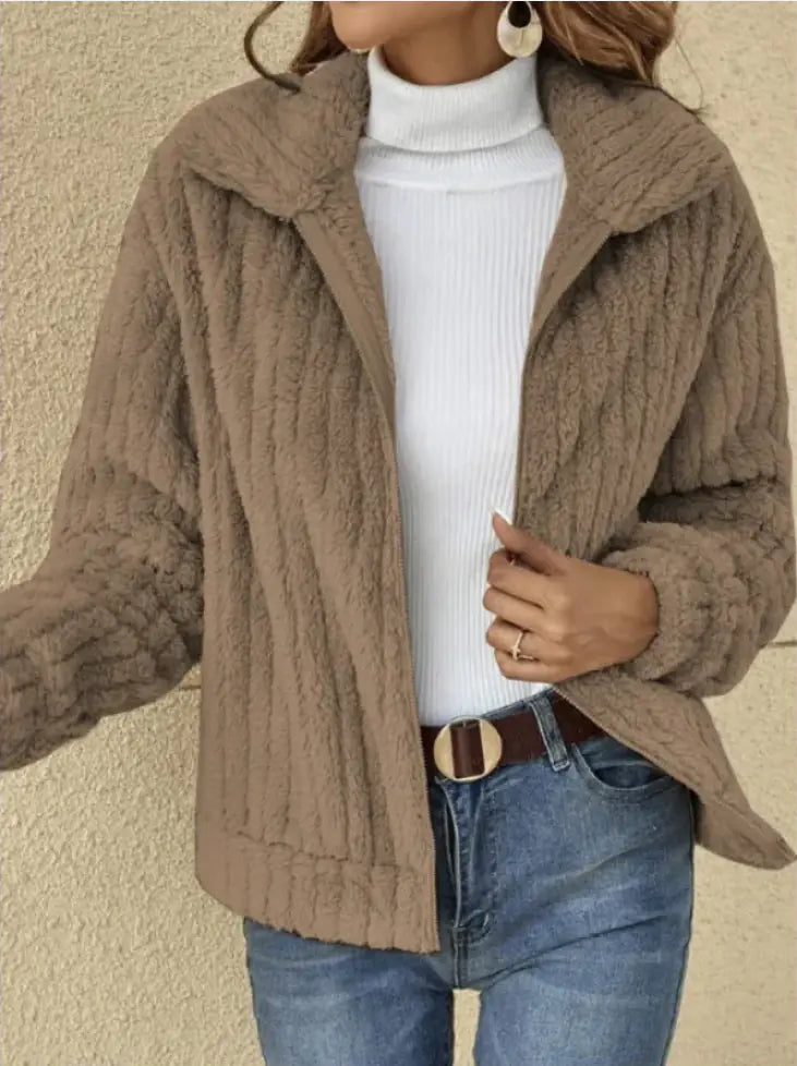 Chaqueta Corta Acogedora con Solapa de Forro Polar