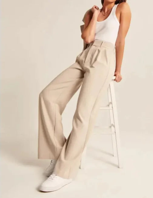 Pantalones Chic de Talle Alto y Pierna Ancha con Bolsillos