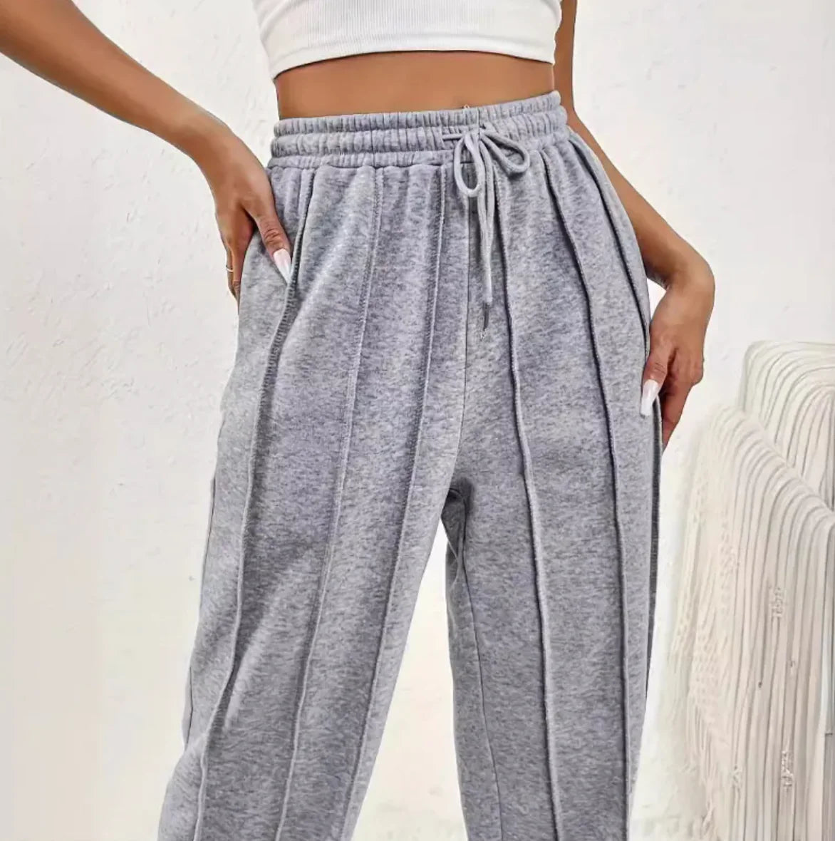 Pantalones de Chándal de Cintura Alta y Pierna Ancha para Mujer