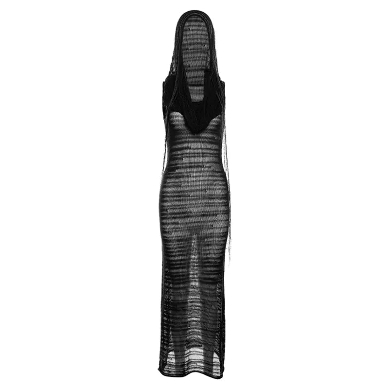 Vestido de Punto con Capucha y Estilo Delgado