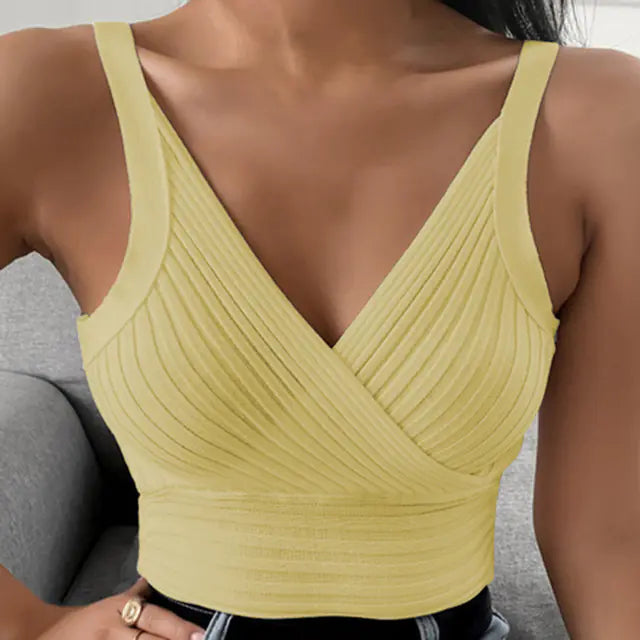 Top Sin Mangas con Cuello en V Casual y Ajustado para Mujer