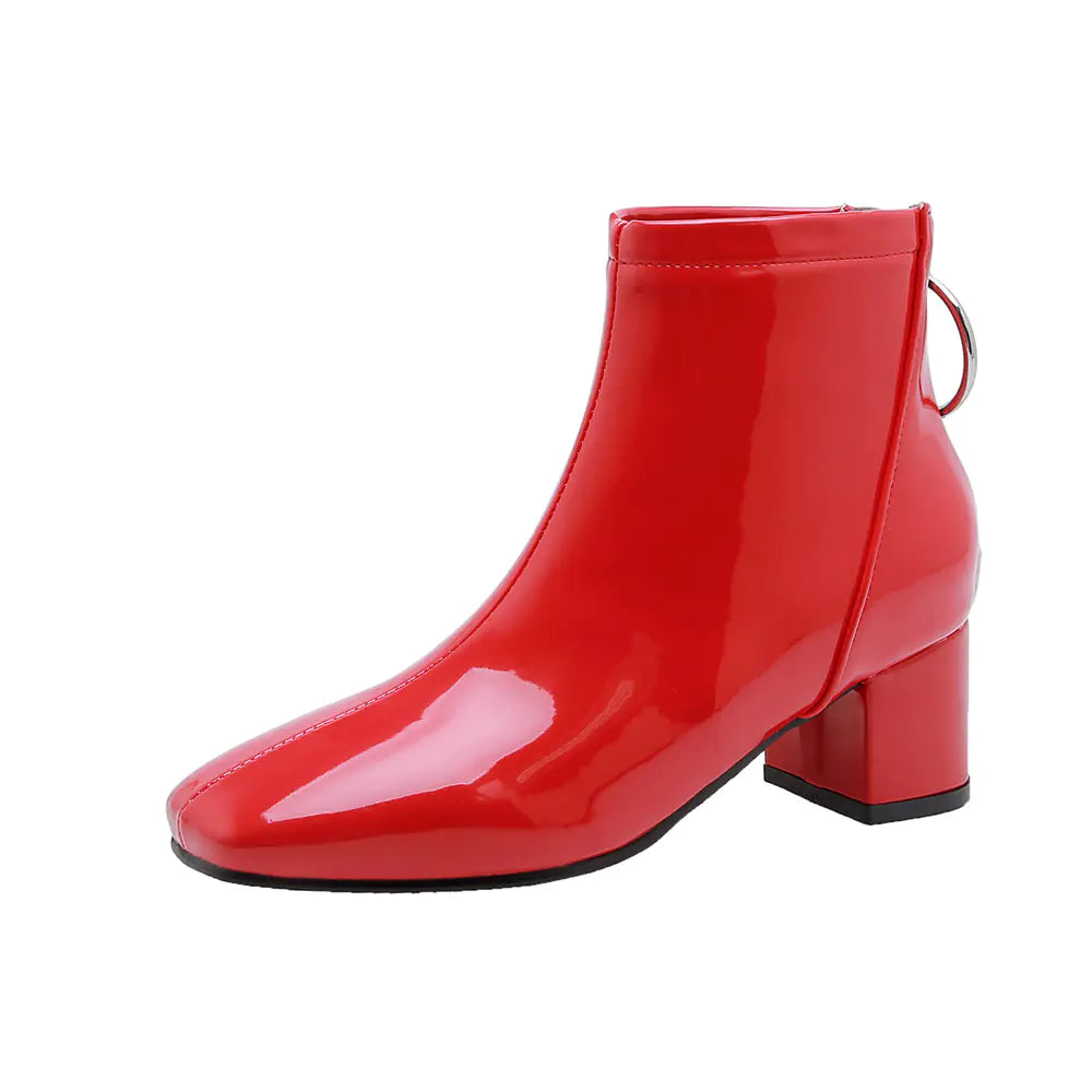 Botines de Tobillo de Tacón Grueso y Charol para Mujer