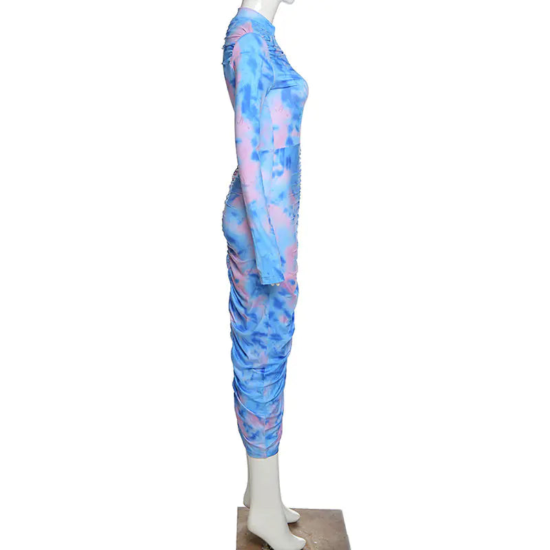 Vestido Bodycon de Manga Larga con Estampado Digital Otoña