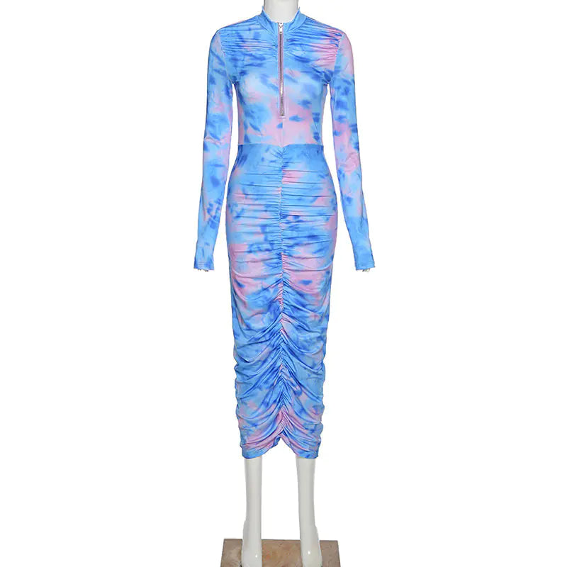 Vestido Bodycon de Manga Larga con Estampado Digital Otoña