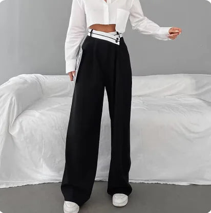 Pantalones Negros de Pierna Ancha para Mujer