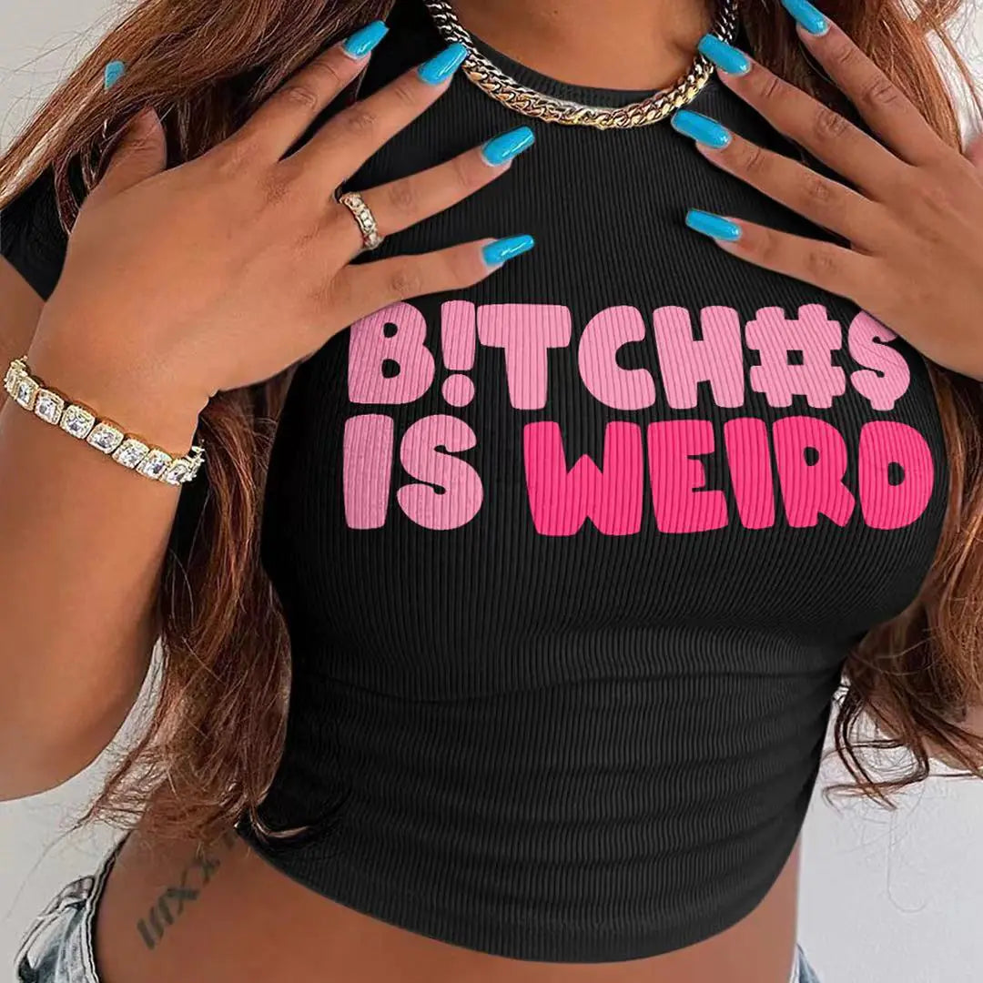 Camiseta Corta Ajustada con Estampado