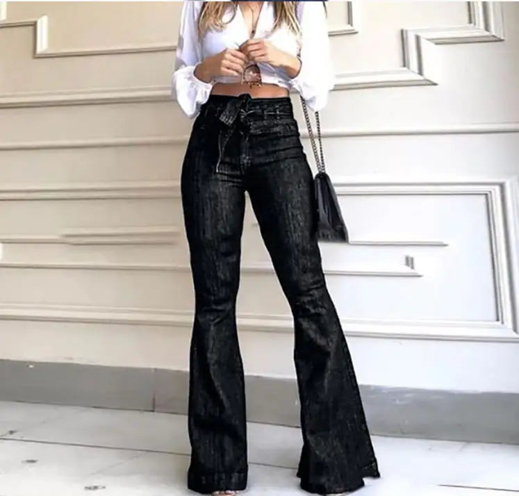 Pantalones Anchos de Tiro Alto con Cordones y Micro-Elasticidad