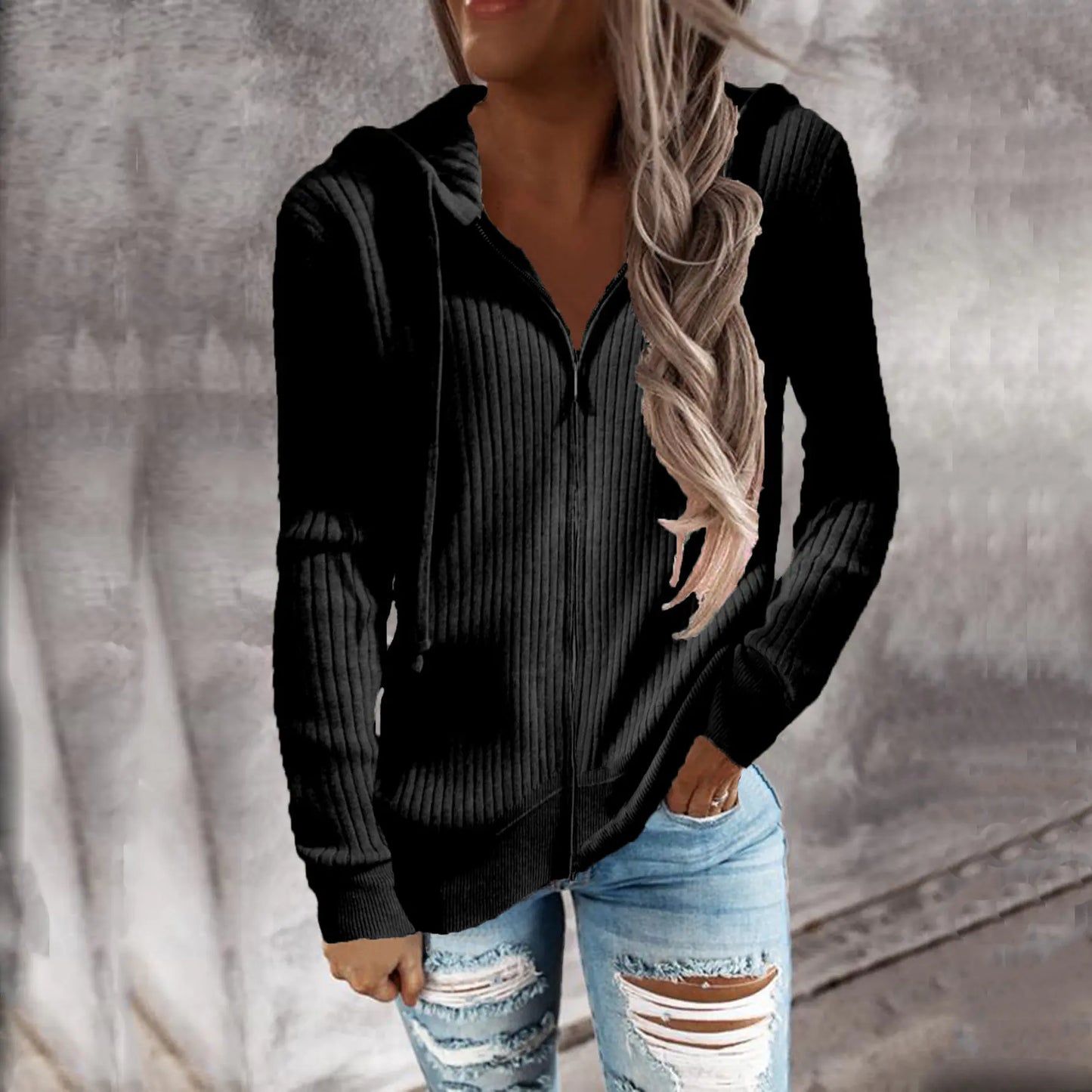 Cardigan Casual con Cremallera y Capucha
