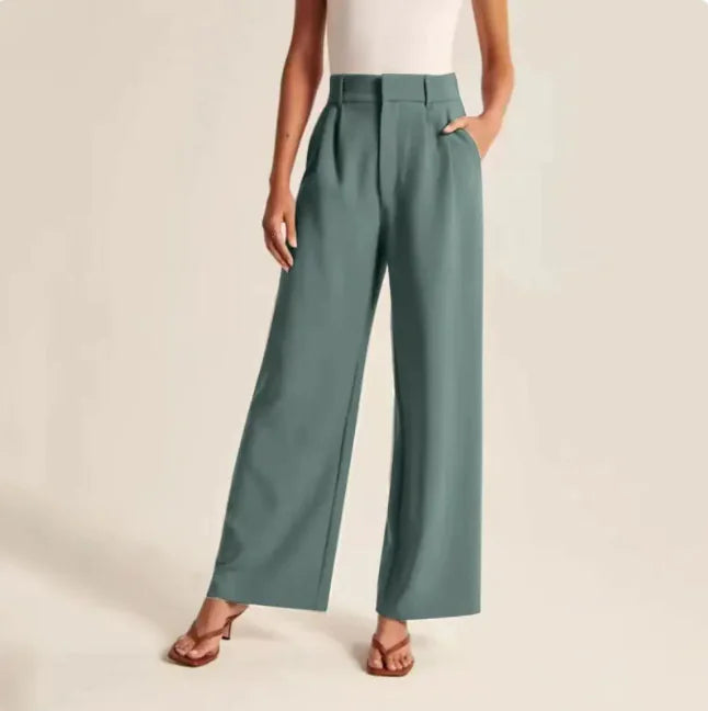 Pantalones Chic de Talle Alto y Pierna Ancha con Bolsillos