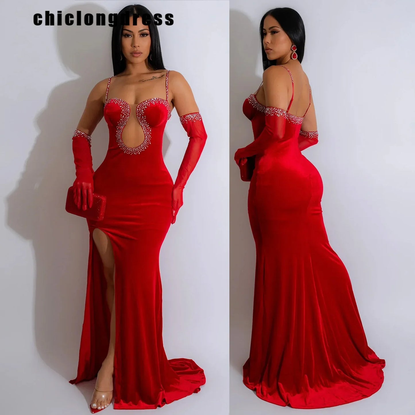 Vestido de Noche de Diamantes Sexy Otoñal