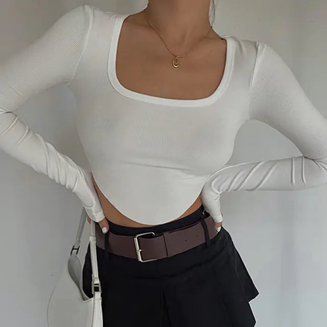 Top de Punto de Canalé – Cuello Cuadrado