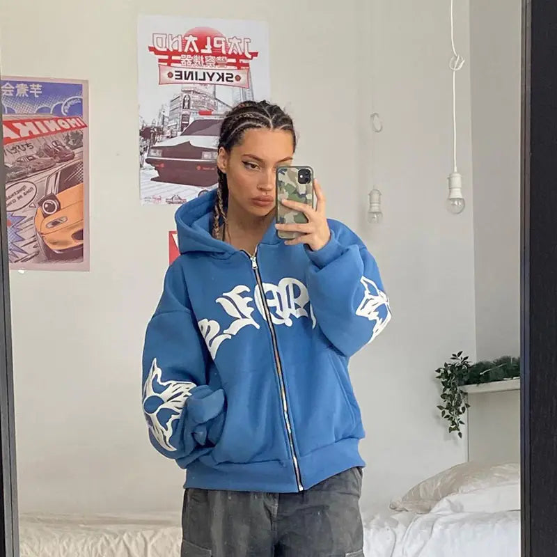 Chaqueta Vintage Hip Hop Y2K para Mujer - Sudadera con Capucha Casual
