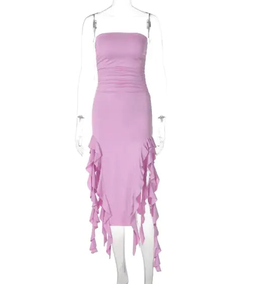 Vestido Strapless Elegante con Flecos