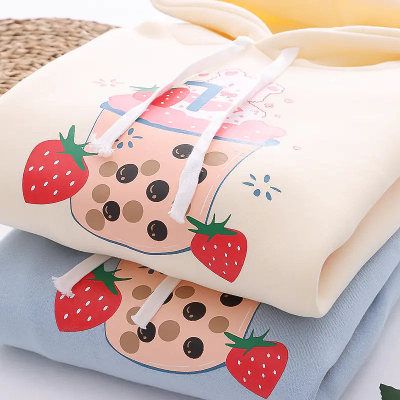 Sudadera con Capucha de Fresa Kawaii