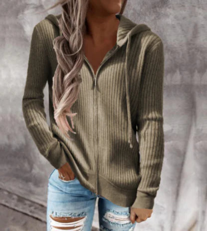 Cardigan Casual con Cremallera y Capucha