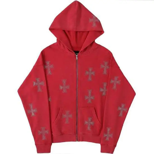 Sudadera con Capucha y Cremallera de Estrás en Forma de Cruz