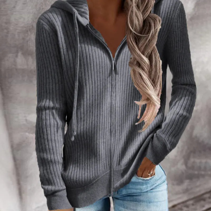Cardigan Casual con Cremallera y Capucha