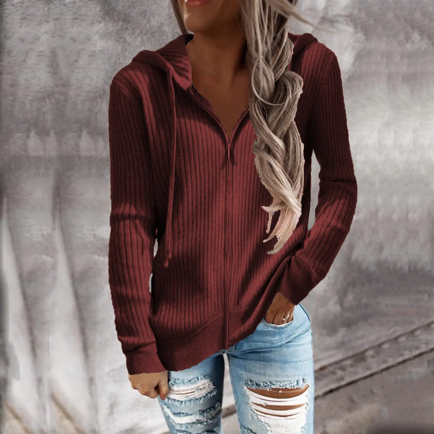 Cardigan Casual con Cremallera y Capucha