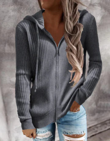 Cardigan Casual con Cremallera y Capucha