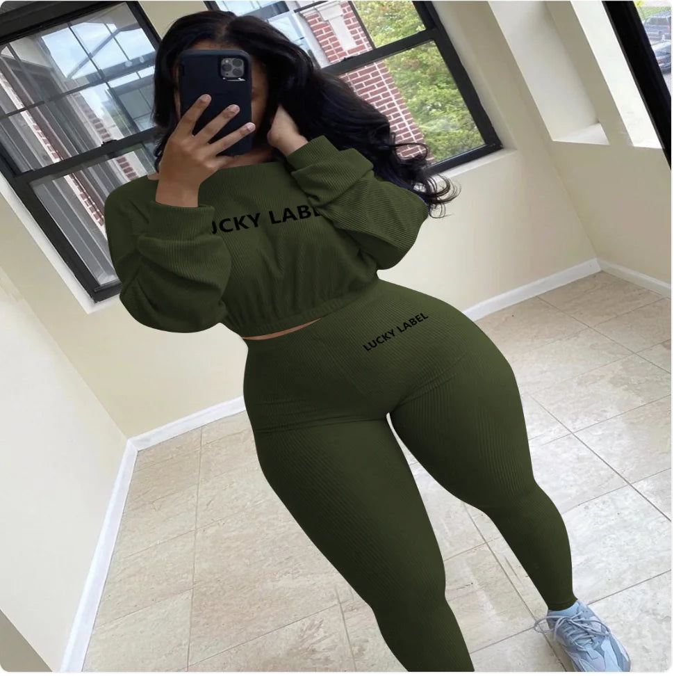 Conjunto Deportivo y de Ocio Bordado con Rayas Acanaladas
