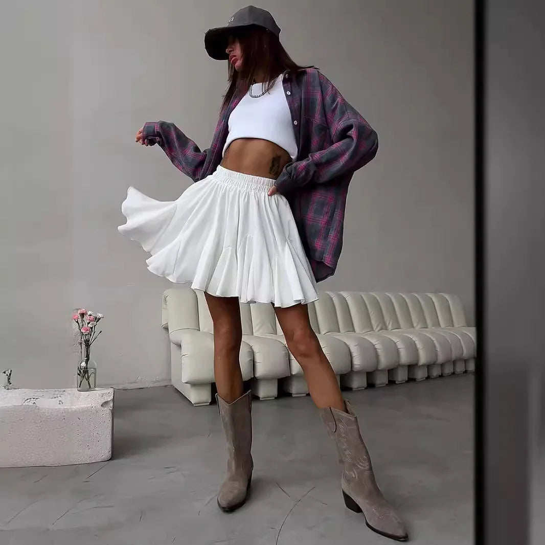 Falda Mini Plisada con Volantes