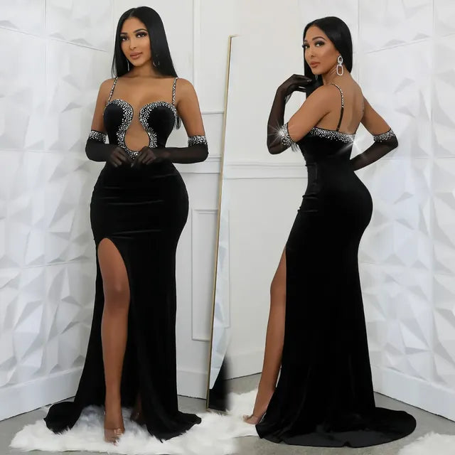 Vestido de Noche de Diamantes Sexy Otoñal