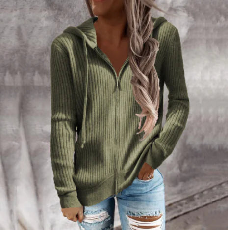 Cardigan Casual con Cremallera y Capucha