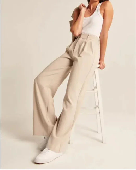 Pantalones Chic de Talle Alto y Pierna Ancha con Bolsillos