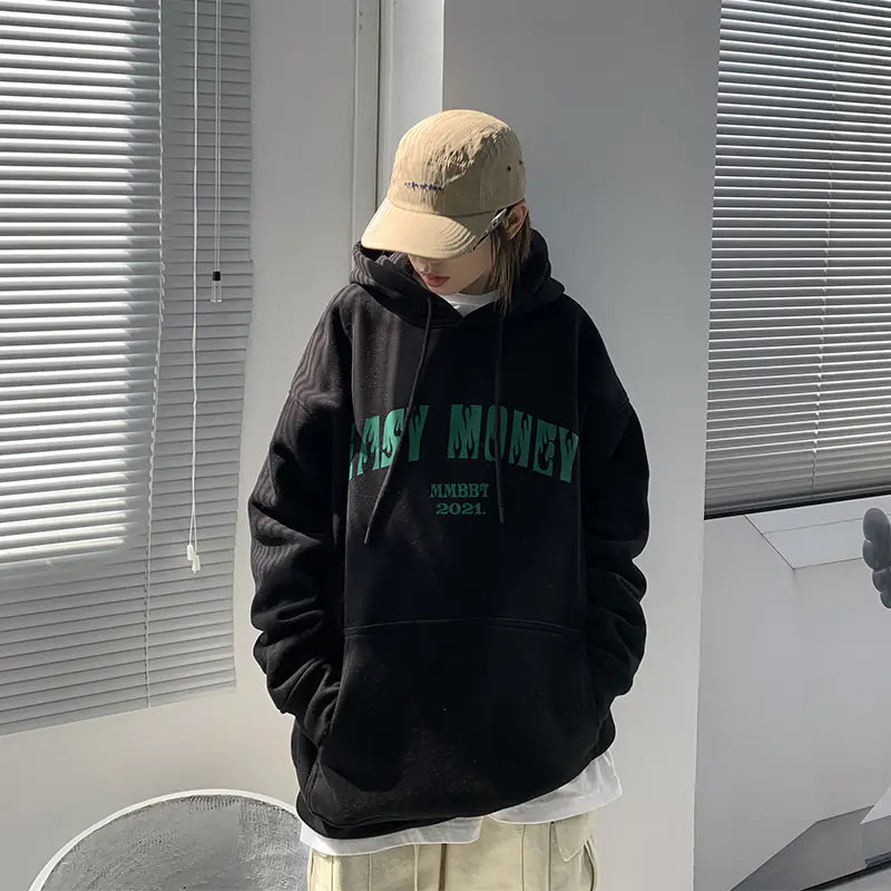 Sudadera con Capucha Fleece Estampada – Estilo Hip Hop Retro