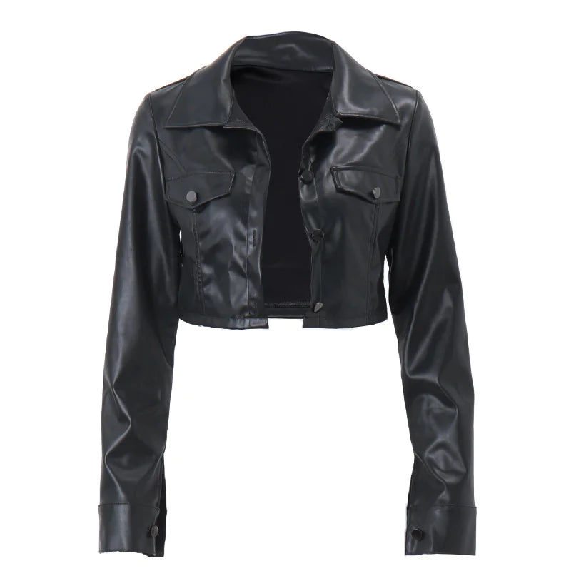 Chaqueta Cropped de Cuero Sintético