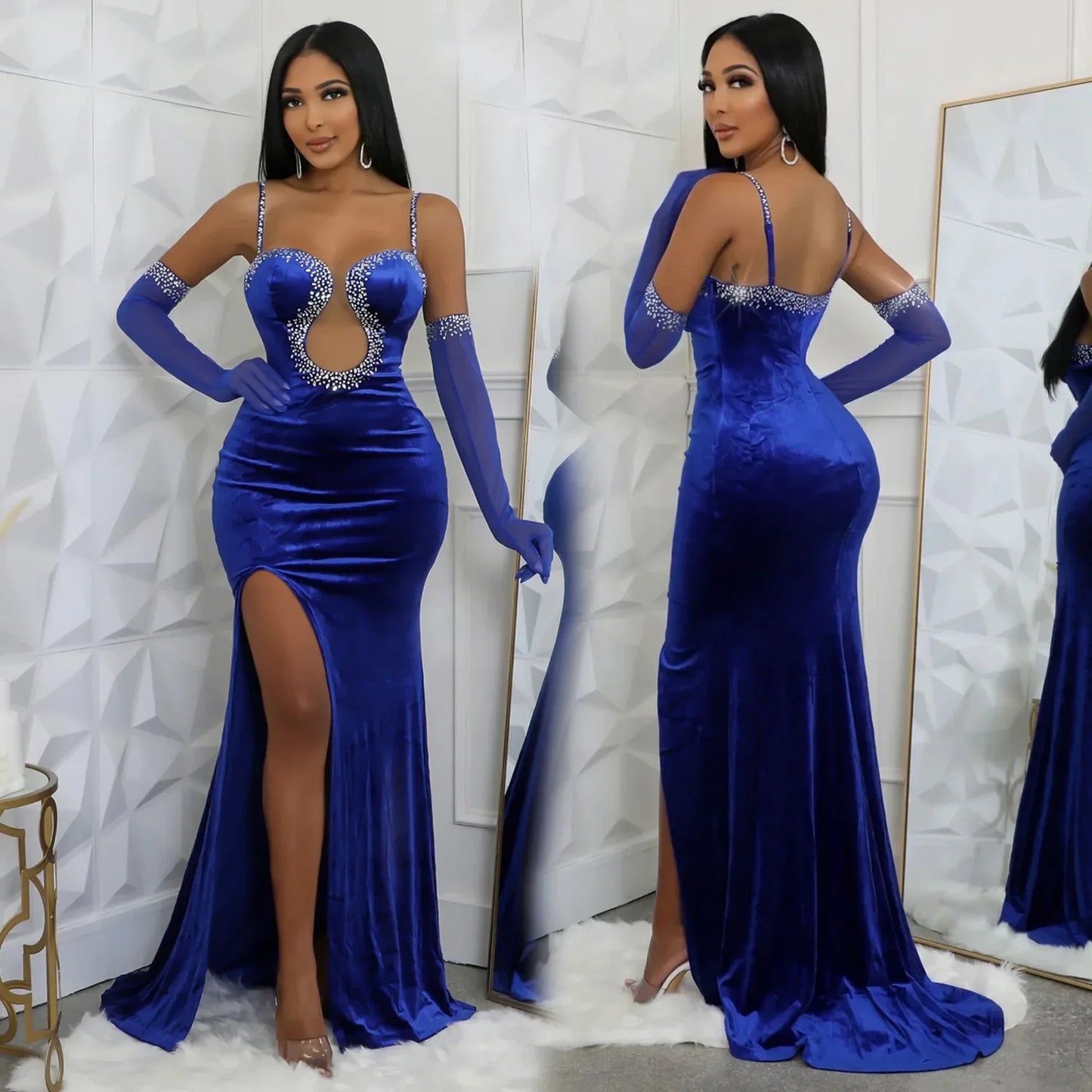 Vestido de Noche de Diamantes Sexy Otoñal