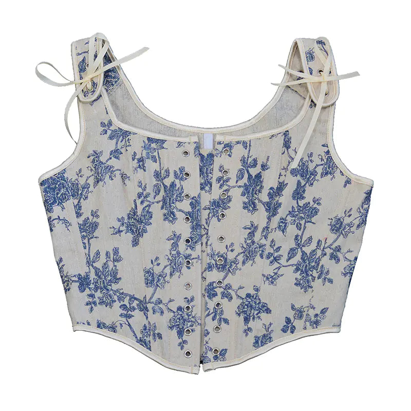 Top Corto Bustier Espiga Retro Francés para Mujeres