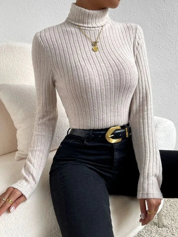 Top de Canalé de Manga Larga con Cuello Alto
