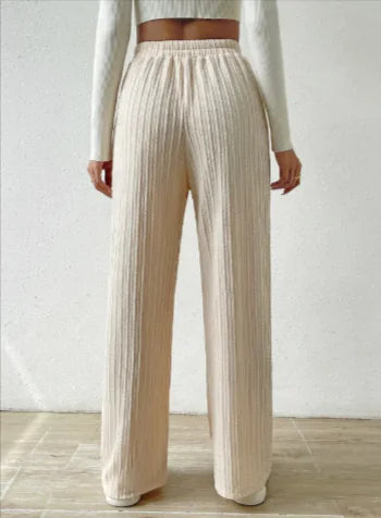 Pantalones de Punto de Pierna Ancha con Cintura Anudada