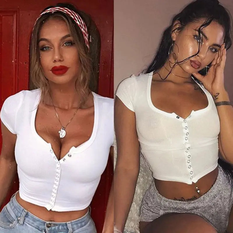 Top Corto con Botones – Blanco