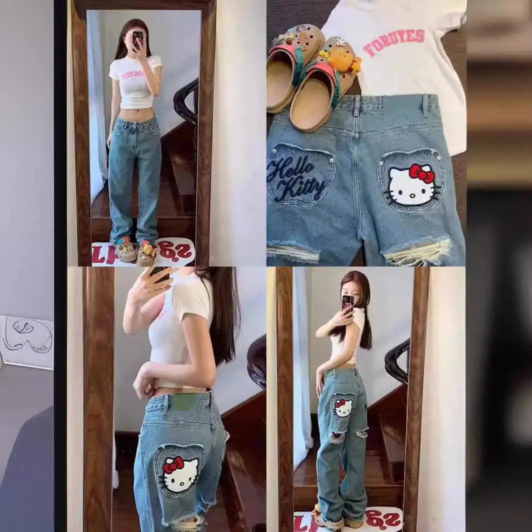 Jeans Wide Leg Vintage Hello Kitty