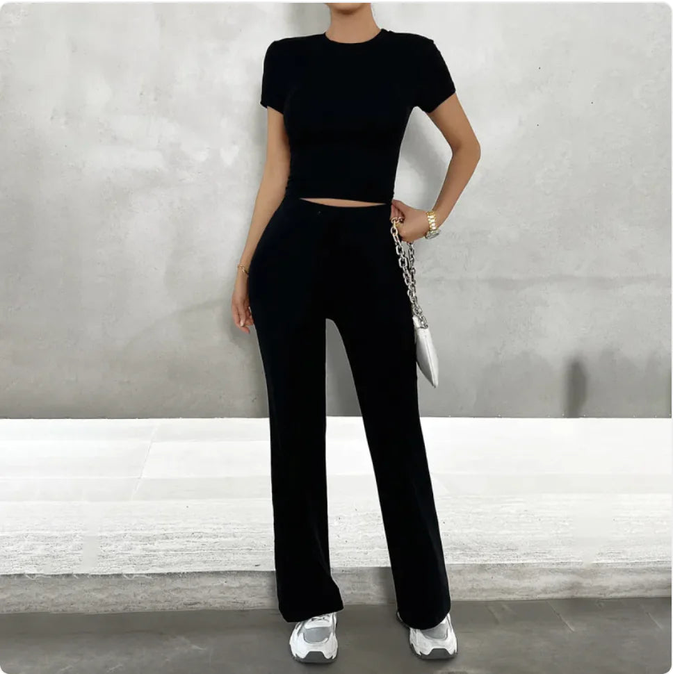 Conjunto de Moda Urbana Casual con Cuello Redondo