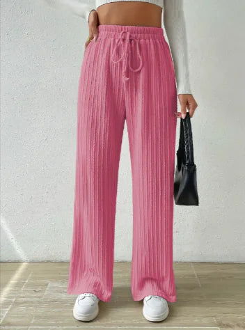 Pantalones de Punto de Pierna Ancha con Cintura Anudada