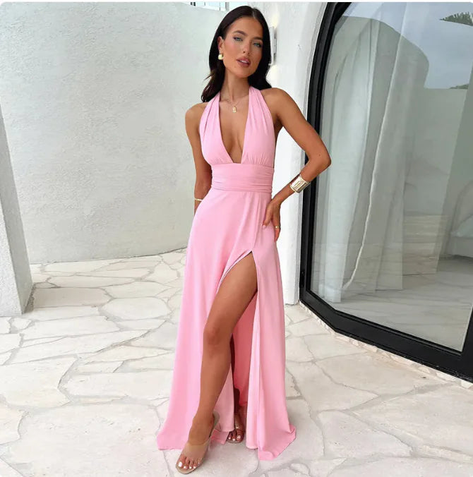 Vestido de Cuello Halter con Abertura