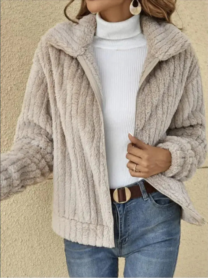 Chaqueta Corta Acogedora con Solapa de Forro Polar