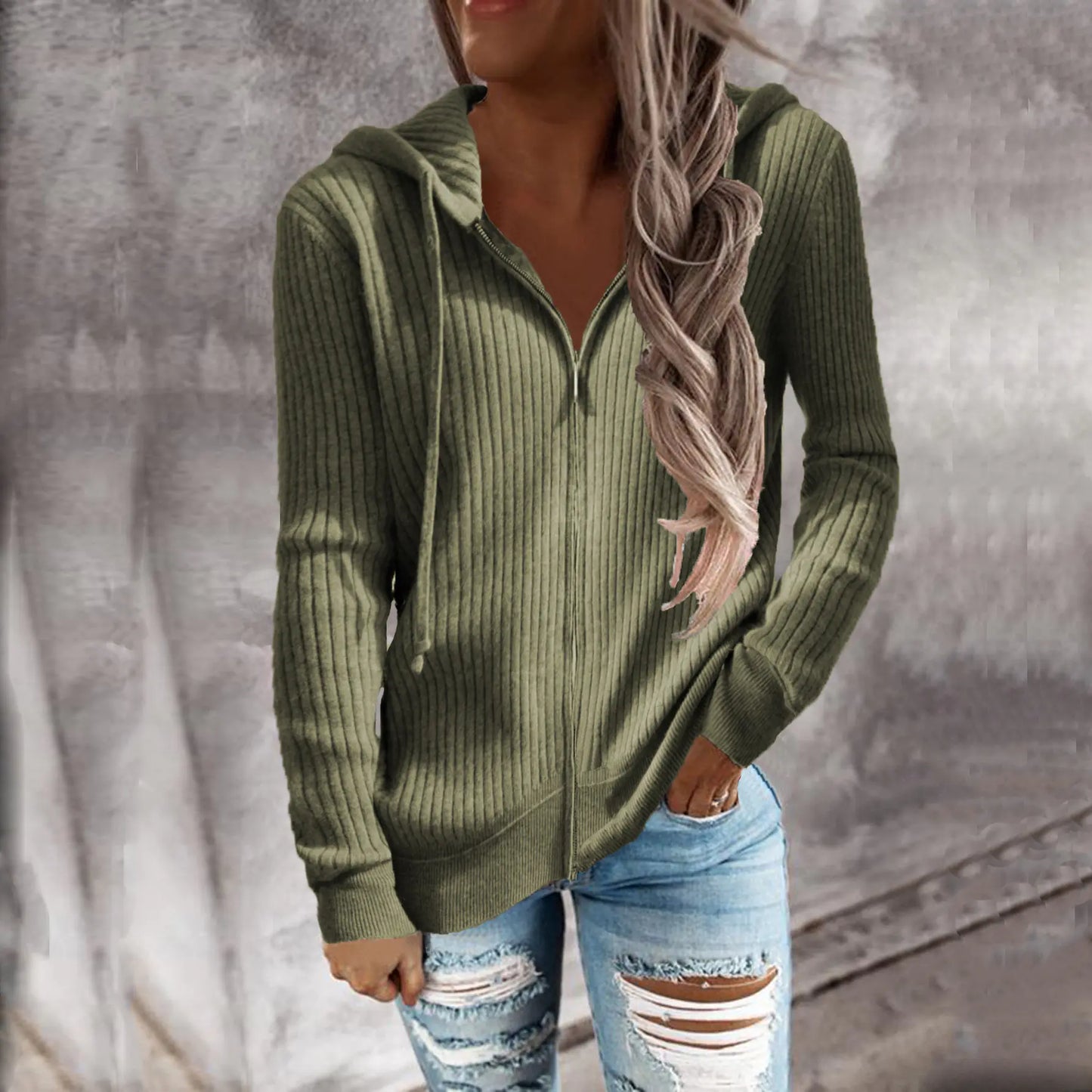 Cardigan Casual con Cremallera y Capucha