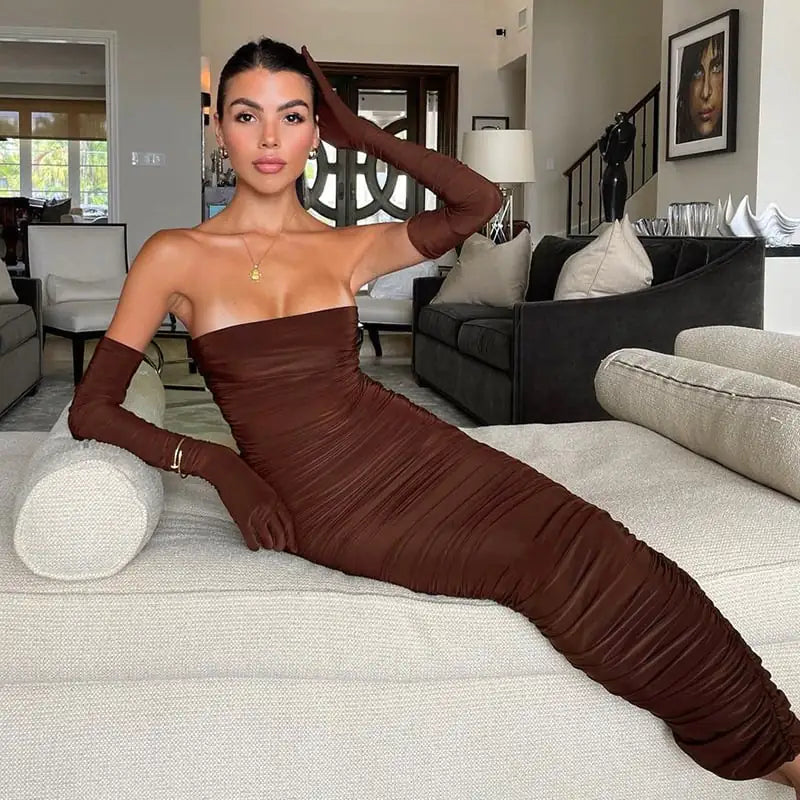 Vestido plisado de manga larga