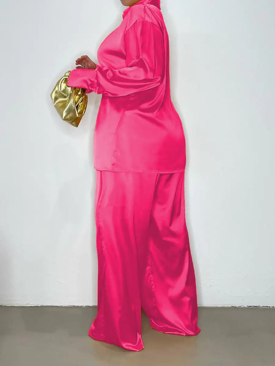 Chándal de Satén Elegante - Pantalones de Pierna Ancha