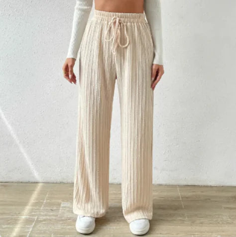 Pantalones de Punto de Pierna Ancha con Cintura Anudada
