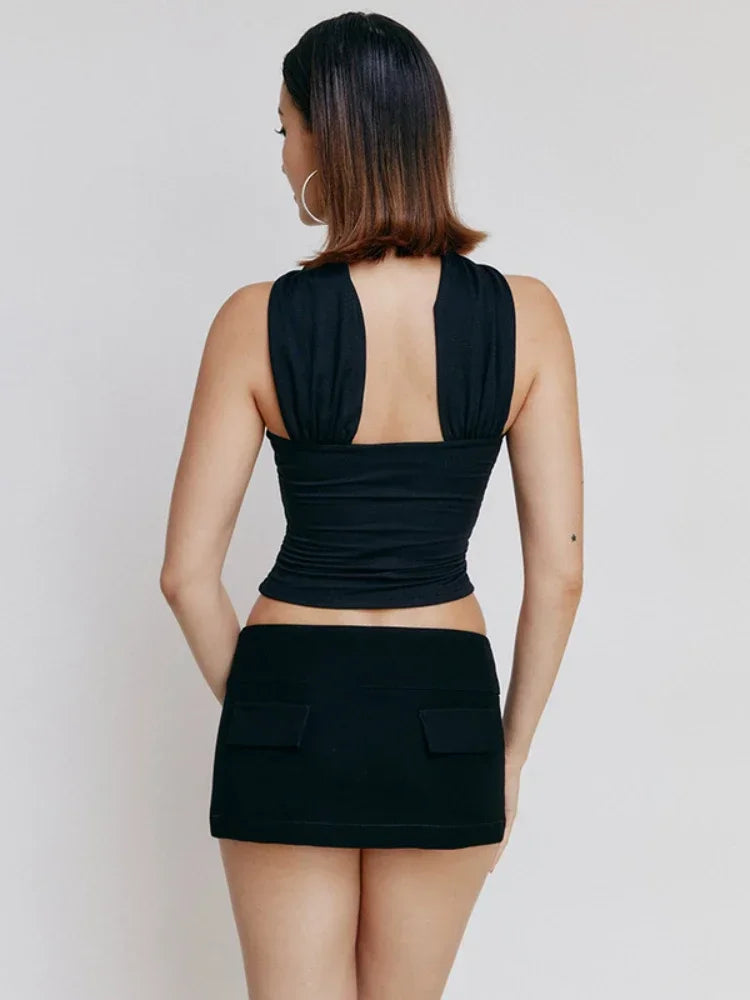 Tops Cortos de Satén Sin Espalda con Cuello Halter